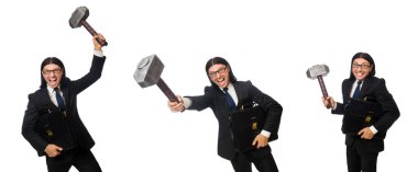 İşadamı beyaz çekiç ile