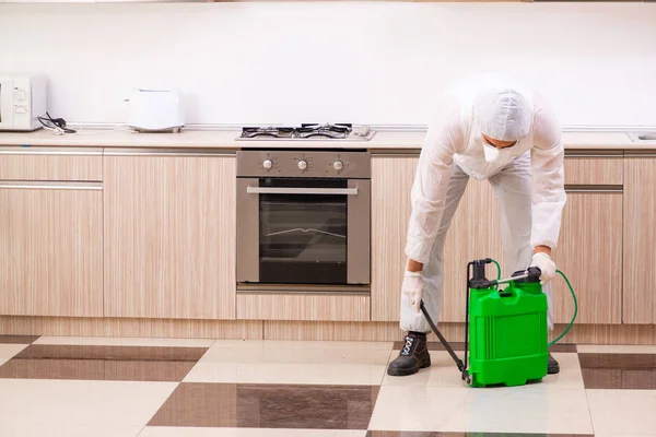 Contratista profesional haciendo control de plagas en la cocina — Foto de Stock