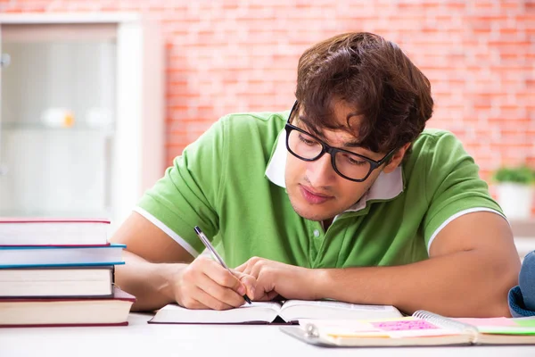 Junge Studentin bereitet sich zu Hause auf Prüfungen vor — Stockfoto