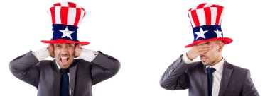 adam beyaz izole Amerikan şapka ile