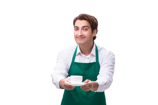 Jovem barista isolado no fundo branco — Fotografia de Stock