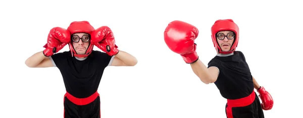 Boxeador divertido aislado en el blanco — Foto de Stock