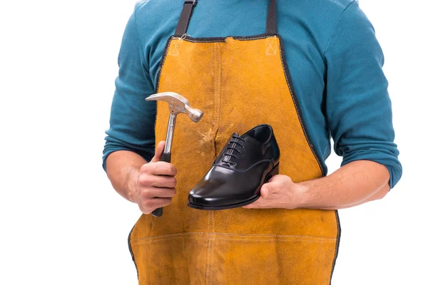 Young handsome shoemaker isolated on white — Stock Photo, Image