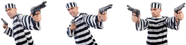 白に隔離された銃を持つ囚人 — ストック写真