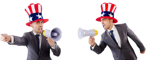Hombre con sombrero americano con megáfono — Foto de Stock