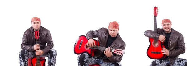 Guitar player isolated on white — Stock Photo, Image