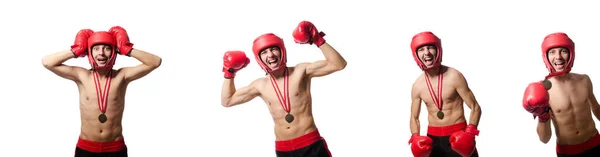 Boxeador divertido aislado en el blanco — Foto de Stock