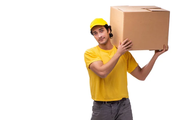 Joven mensajero masculino con caja — Foto de Stock