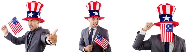 Uomo con cappello e bandiera americana — Foto Stock