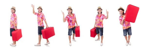 Tourist with suitcase isolated on white — Stock Photo, Image