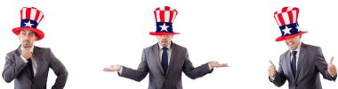adam beyaz izole Amerikan şapka ile