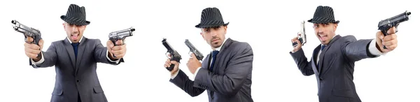 Молодий гангстер в костюмі з ручною зброєю — стокове фото