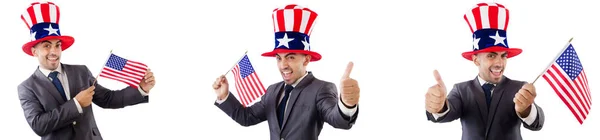 Uomo con cappello e bandiera americana — Foto Stock