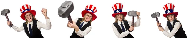 Collage con mujer y sombrero americano — Foto de Stock