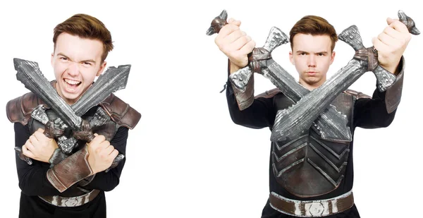 Young funny man in armour suit — Stock Photo, Image