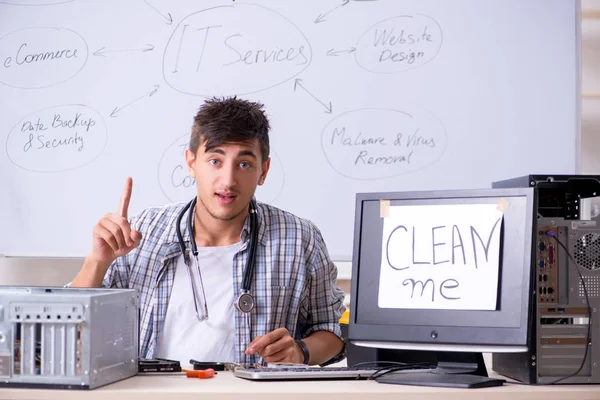 Young it specialist in front of the whiteboard