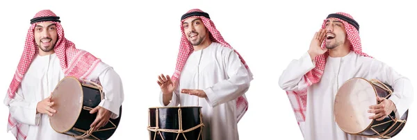 Arab man with drum isolated on white — Stock Photo, Image