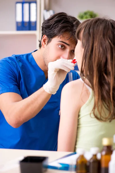 Doctor Getting Saliva Test Sample Clinic Hospital — Stock Photo, Image