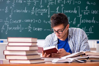 Genç erkek öğrenci okulda matematik