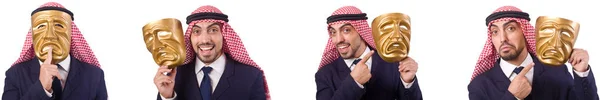Uomo arabo con maschera isolata su bianco — Foto Stock