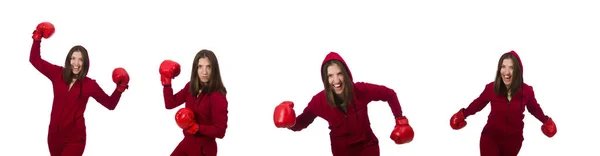 Mujer boxeadora aislada en el blanco — Foto de Stock