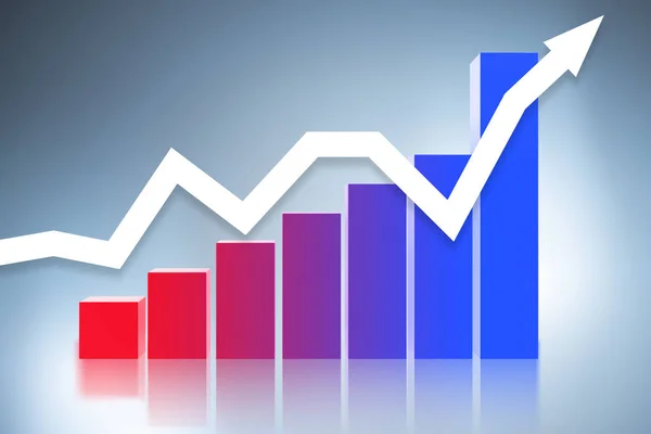 Gráfico de barras que muestra el crecimiento - renderizado 3d — Foto de Stock
