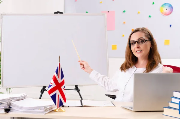 Vrouwelijke leraar Engels in de klas — Stockfoto