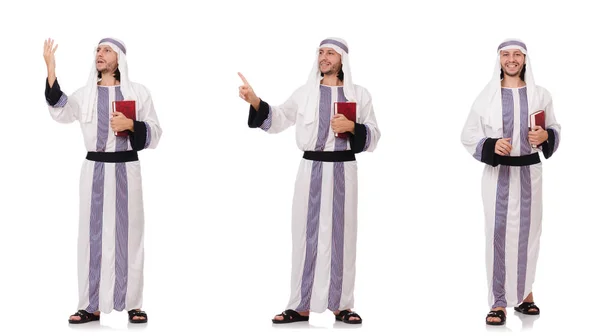 Hombre árabe con corán aislado en blanco —  Fotos de Stock