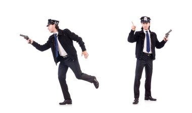 Polis memuru beyazda izole edilmiş.