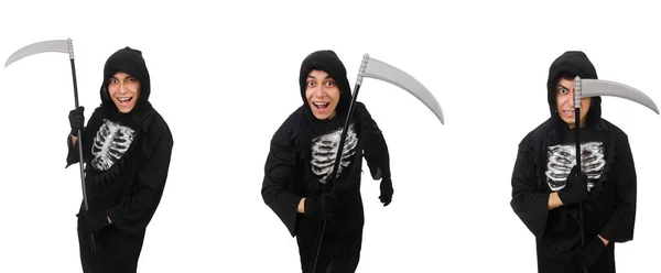 Jonge man met zeis in halloween concept — Stockfoto