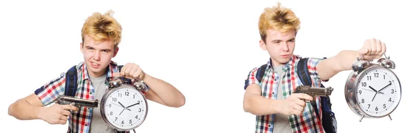 알람 시계와 권총 어린 소년 — 스톡 사진