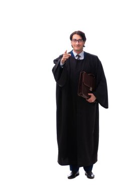 Genç yakışıklı Yargıç üzerinde beyaz izole 