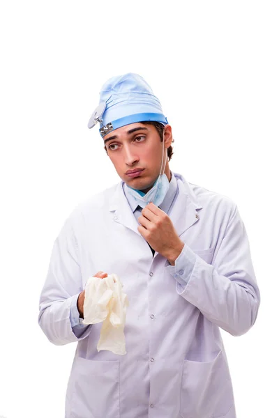 Młody przystojny lekarza otolaryngologa na białym tle — Zdjęcie stockowe