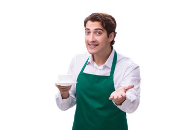 Beyaz arka planda izole genç barista
