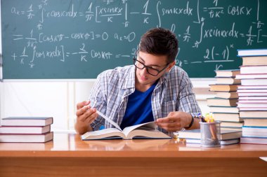 Genç erkek öğrenci okulda matematik