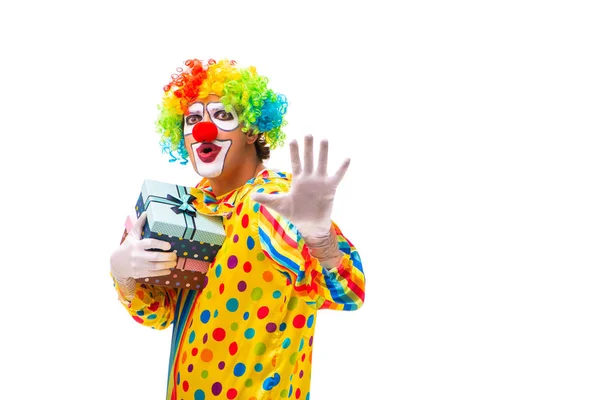 Männlicher Clown isoliert auf weiß — Stockfoto