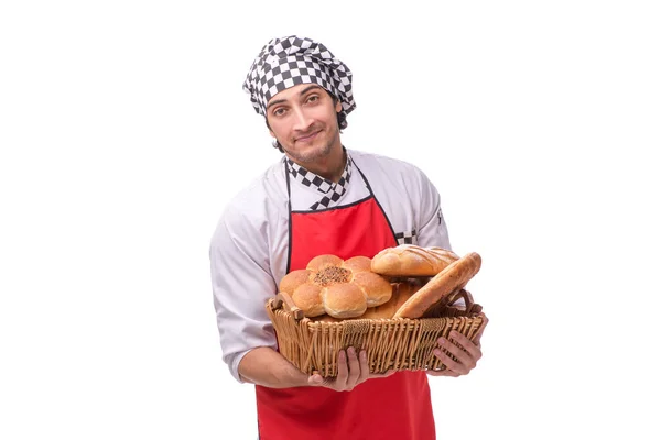 Jonge mannelijke baker geïsoleerd op wit — Stockfoto