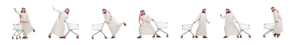 Arabiska mannen gör shopping isolerad på vitt — Stockfoto
