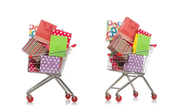 Shopping cart with supermarket basket — Stock Photo, Image