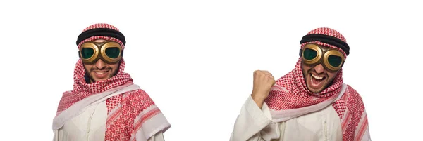 阿拉伯男人戴上白色孤立的飞行员眼镜 — 图库照片