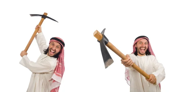Araber mit Eispickel isoliert auf weißem Grund — Stockfoto