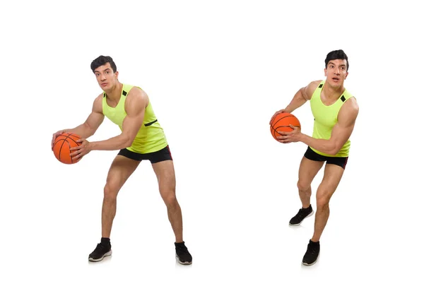 Jovem jogador de basquete isolado no branco — Fotografia de Stock