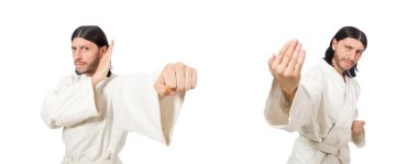 Karate dövüşçüsü beyaz üzerine izole