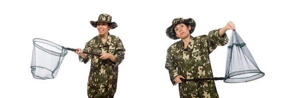 ネットを引くと軍服の女 — ストック写真