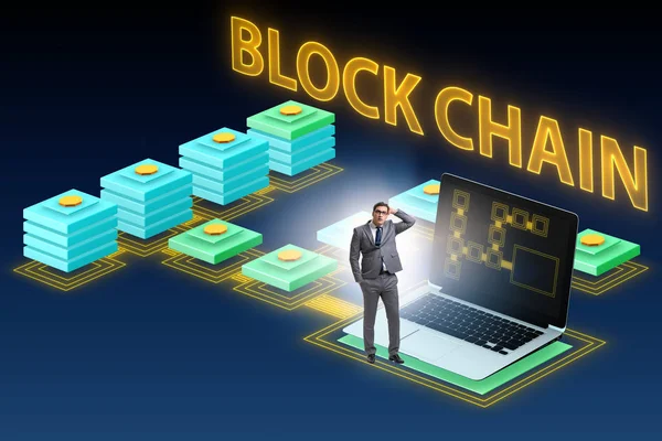 Mitarbeiter verwirrt über Blockchain-Konzept — Stockfoto