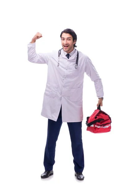 Joven médico paramédico masculino aislado en blanco — Foto de Stock