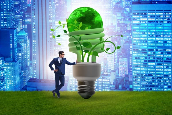 Concept van energie-efficiëntie met gloeilamp — Stockfoto