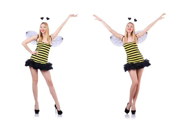 Woman in bee costume isolated on white — Stock Photo, Image