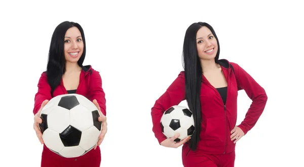 Woman with football isolated on white — Stock Photo, Image