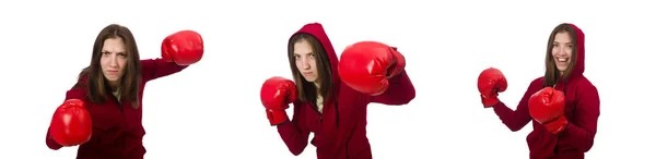 Žena boxer izolované na bílém — Stock fotografie